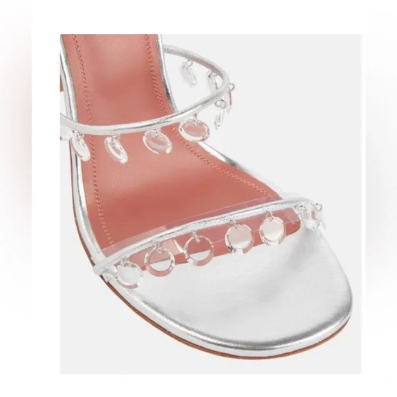 New Amina Muaddi Silver Tina Laceup 105 Stiletto Heels with Crystal Straps - Picture 4 of 10